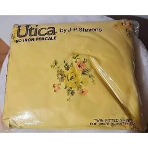 UTICA BY J. P. Stevens No Iron Percale Vintage BEDSHEET TWIN YELLOW FLORAL #4